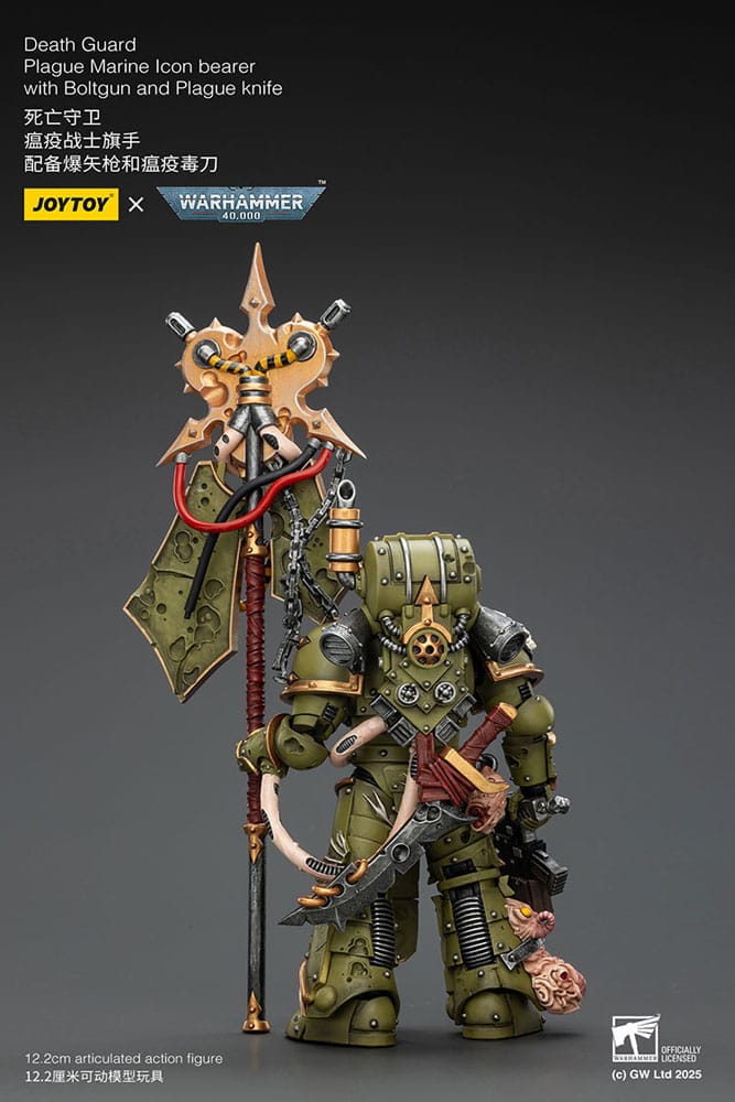 Warhammer 40,000 Action Figure Death Guard Plague Marine Icon Bearer with Boltgun and Plague Knife 12 cm