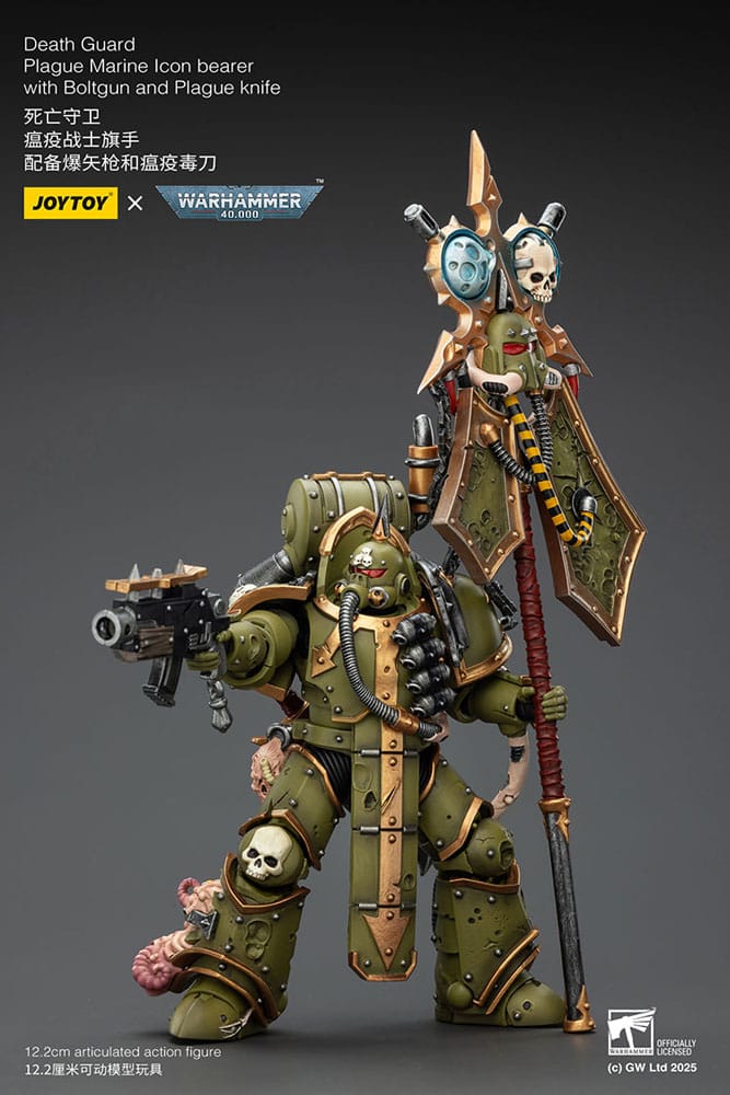 Warhammer 40,000 Action Figure Death Guard Plague Marine Icon Bearer with Boltgun and Plague Knife 12 cm