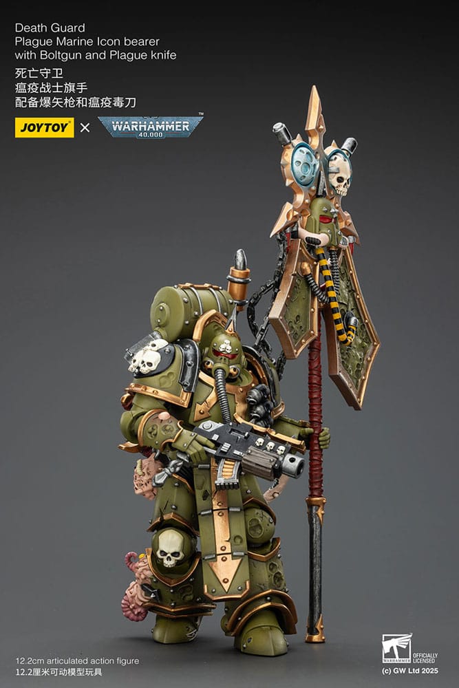 Warhammer 40,000 Action Figure Death Guard Plague Marine Icon Bearer with Boltgun and Plague Knife 12 cm