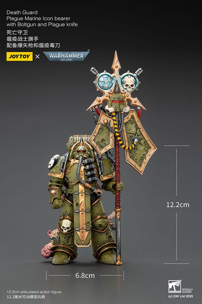 Warhammer 40,000 Action Figure Death Guard Plague Marine Icon Bearer with Boltgun and Plague Knife 12 cm