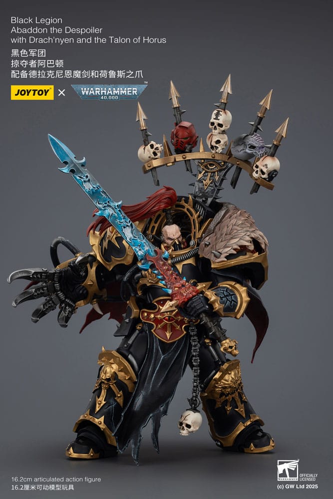 Warhammer 40,000 Action Figure Black Legion Abaddon the Despoiler with Drach'nyen and Talon 16 cm