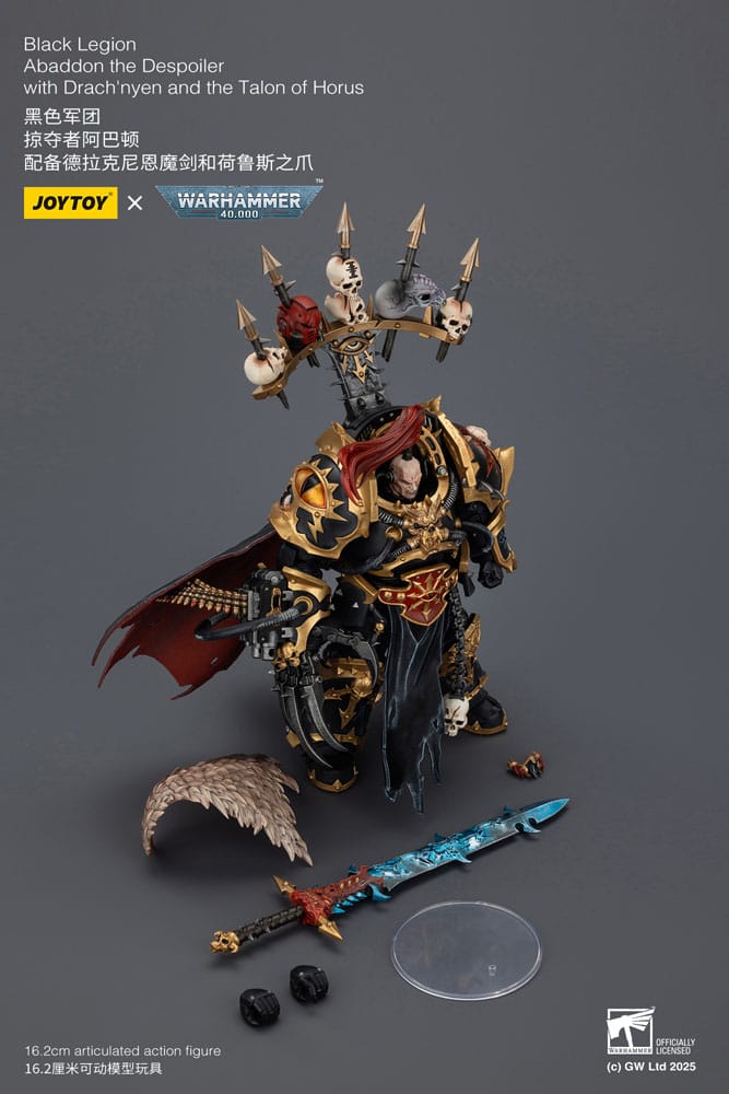 Warhammer 40,000 Action Figure Black Legion Abaddon the Despoiler with Drach'nyen and Talon 16 cm