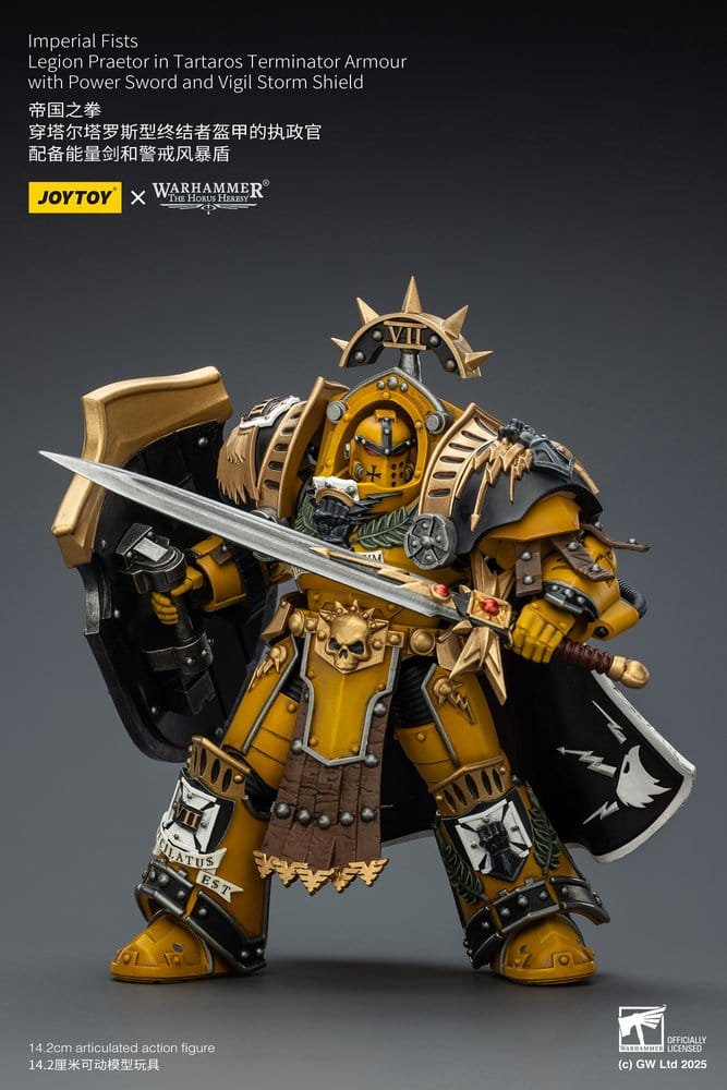 Warhammer Imperial Fists Action Figure Legion Praetor in Tartaros Terminator Armour with Power Sword and Vigil Storm Shield 14 cm