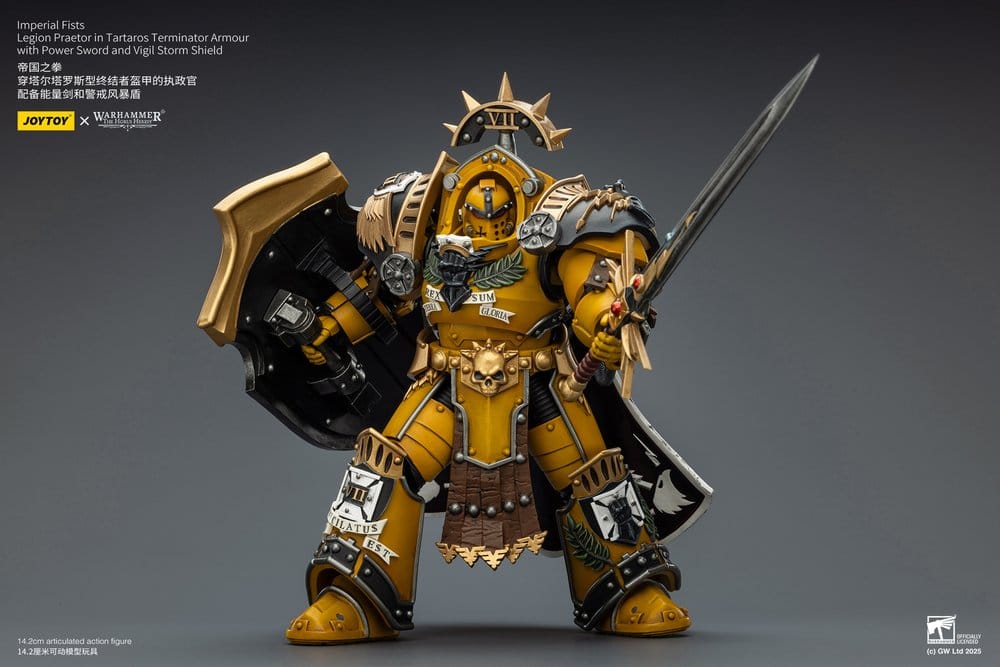 Warhammer Imperial Fists Action Figure Legion Praetor in Tartaros Terminator Armour with Power Sword and Vigil Storm Shield 14 cm
