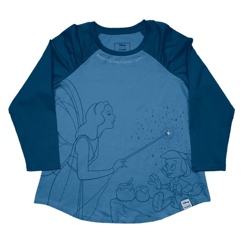 Pinocchio by Loungefly Tee T-Shirt Unisex Blue Fairy Shirred Raglan Size S
