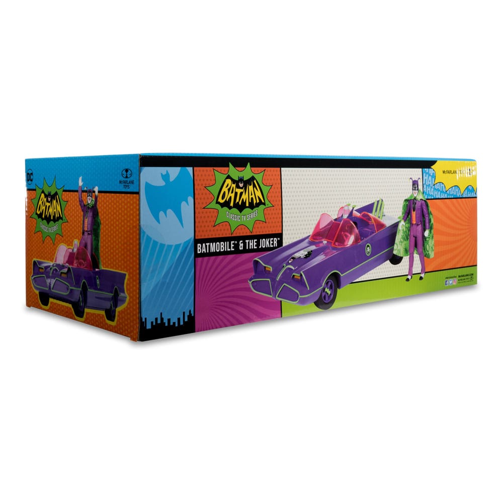 DC Retro Actionfigur Batman 66 Batmobil mit Joker (Gold Label) 15 cm