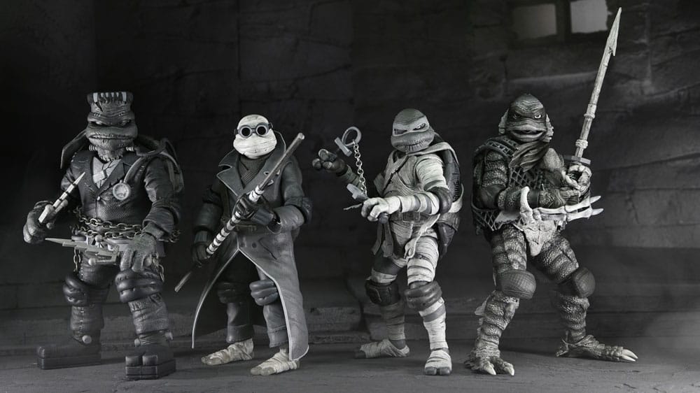 Universal Monsters x Teenage Mutant Ninja Turtles Action Figures 4-Pack Turtles Black & White 18 cm