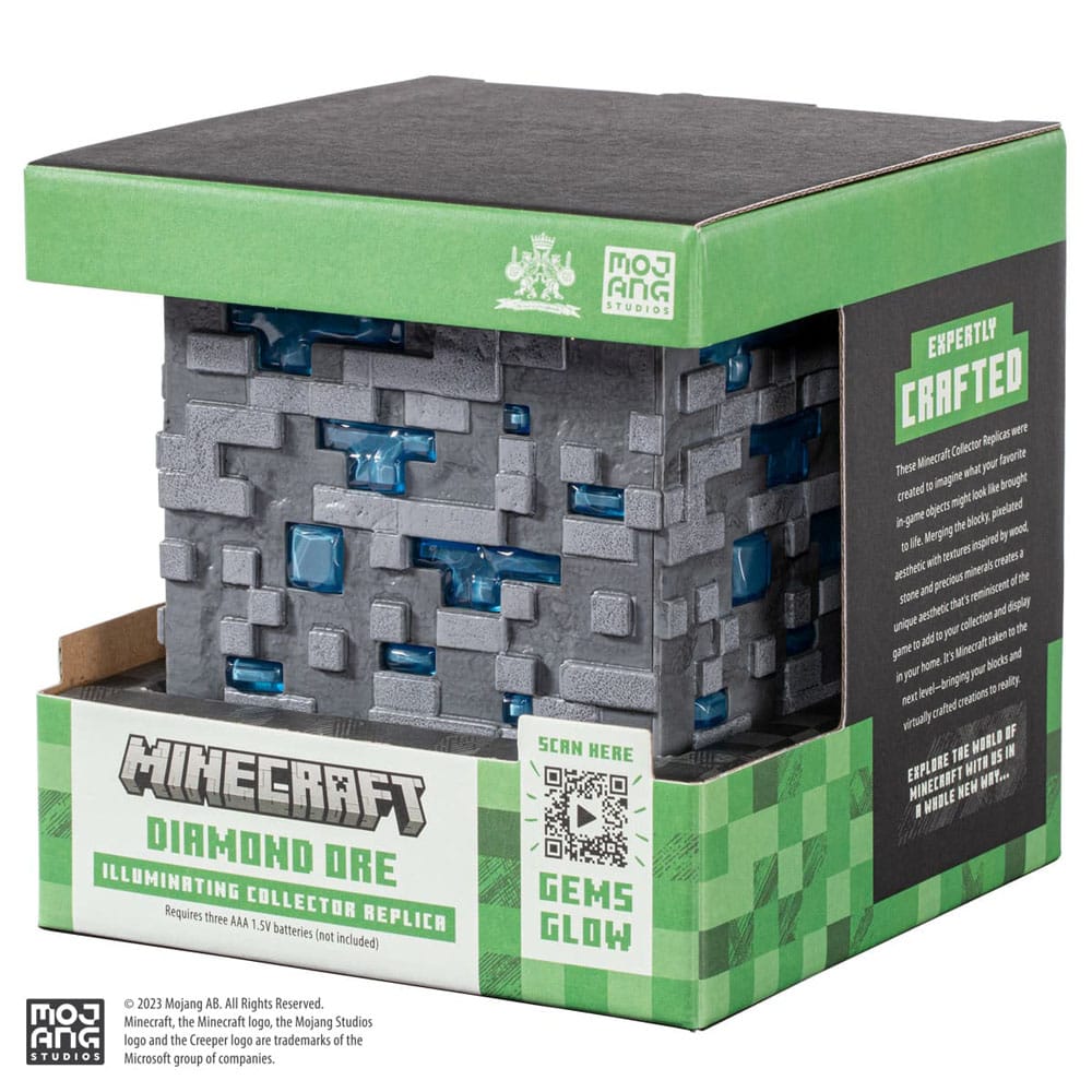 Minecraft-Replik, leuchtender Diamant-Erzwürfel, 10 cm