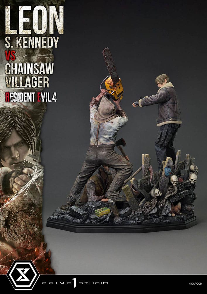 Resident Evil 4 Ultimate Premium Masterline Series Statue 1/4 Leon S. Kennedy vs. Chainsaw Villager 76 cm