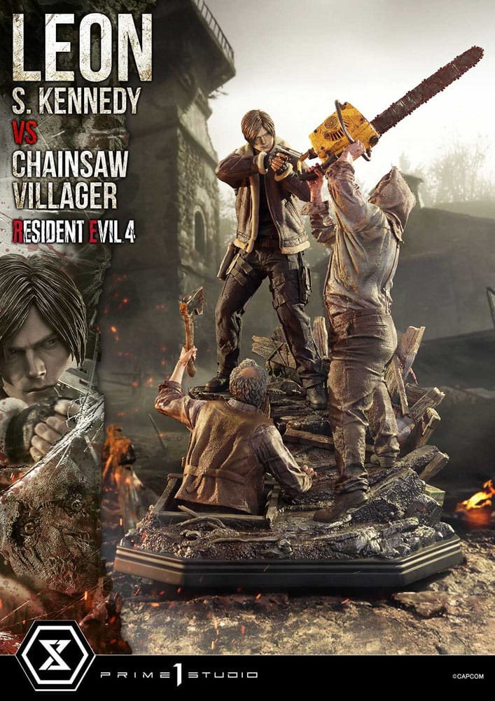 Resident Evil 4 Ultimate Premium Masterline Series Statue 1/4 Leon S. Kennedy vs. Chainsaw Villager Bonus Ver. 76 cm