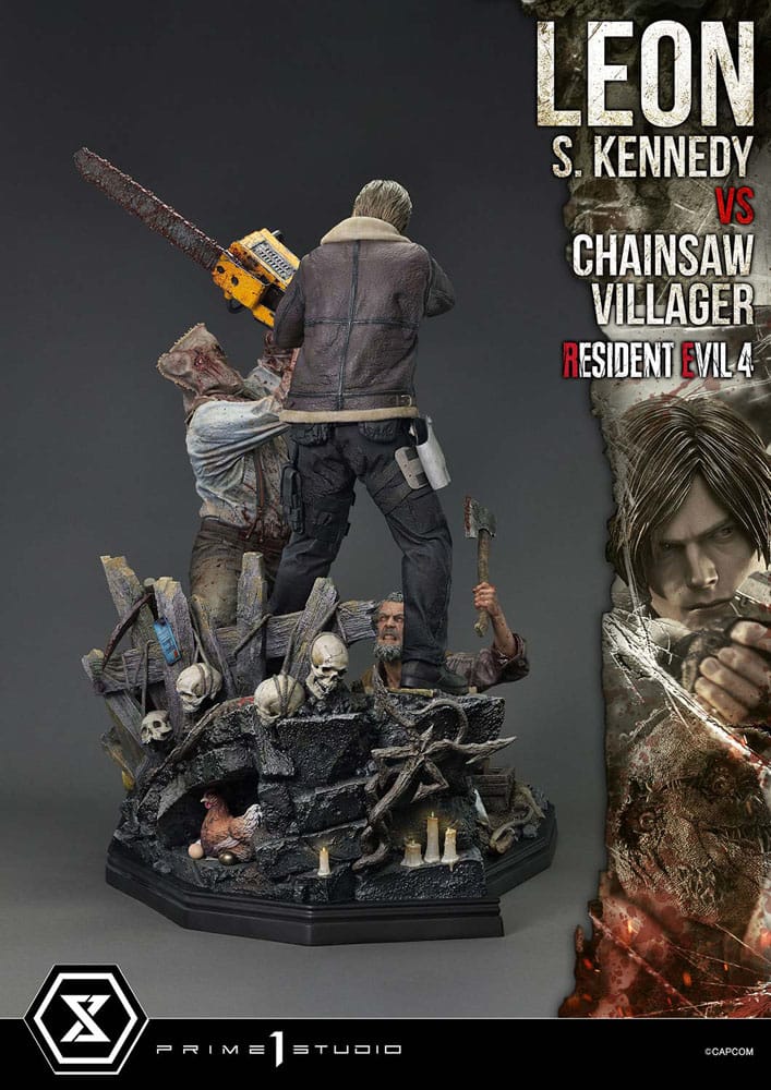 Resident Evil 4 Ultimate Premium Masterline Series Statue 1/4 Leon S. Kennedy vs. Chainsaw Villager Bonus Ver. 76 cm