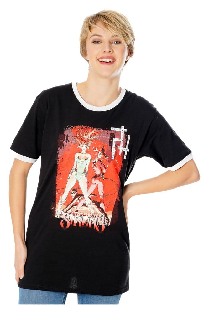 Gotham City Sirens T-Shirt Crossword Black Ringer Size XL