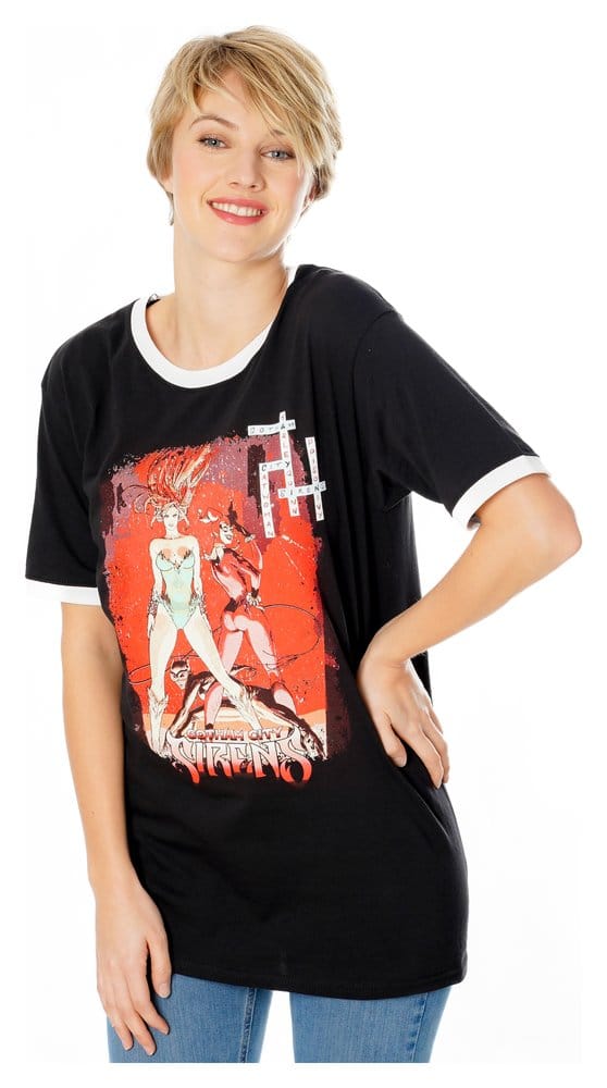 Gotham City Sirens T-Shirt Crossword Black Ringer Size S
