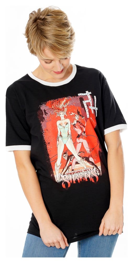 Gotham City Sirens T-Shirt Crossword Black Ringer Size S