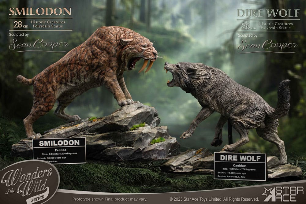 Wonders of the Wild Series Statue Smilodon & Dire Wolf Twin Pack Set 28 cm