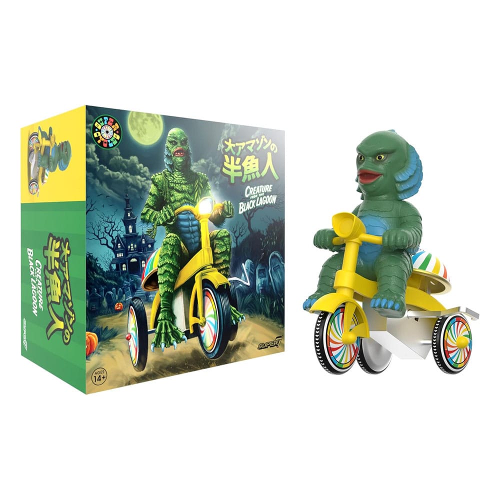 Universal Monsters Super Cycles Action Figure Creature from the Black Lagoon (Dark Green with Yellow Trike) 13 cm