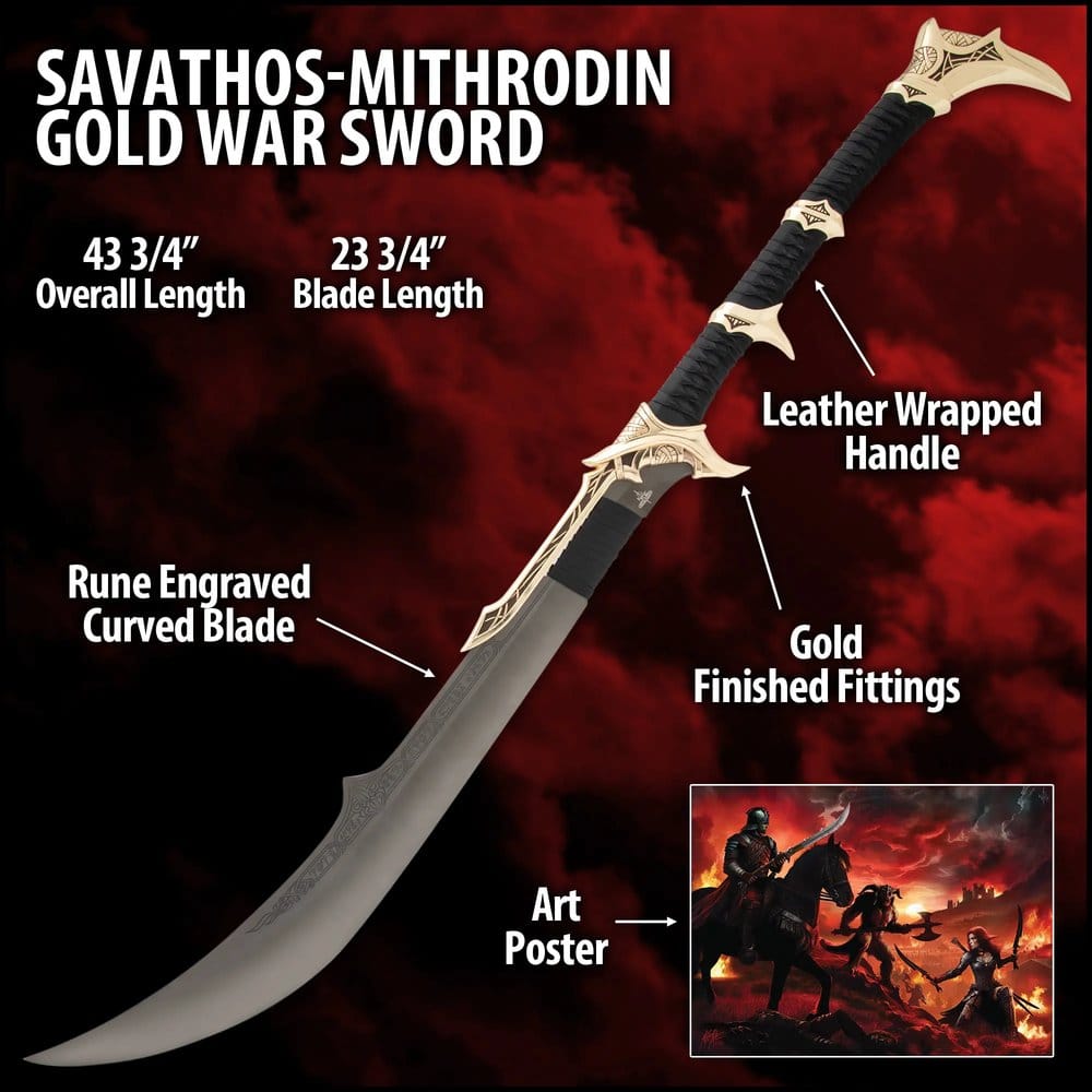 Kit Rae Swords of the Ancients Replica Savathos-Mithrodin War Sword Gold Version 111 cm