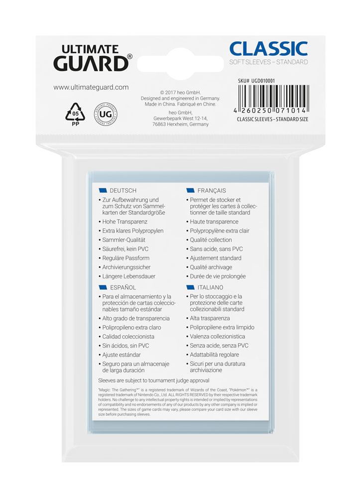 Ultimate Guard Classic Soft Sleeves, Standardgröße, transparent (100)