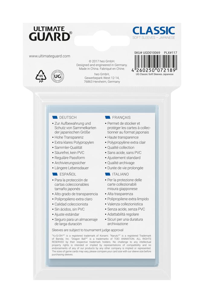 Ultimate Guard Classic Soft Sleeves, japanische Größe, transparent (100)