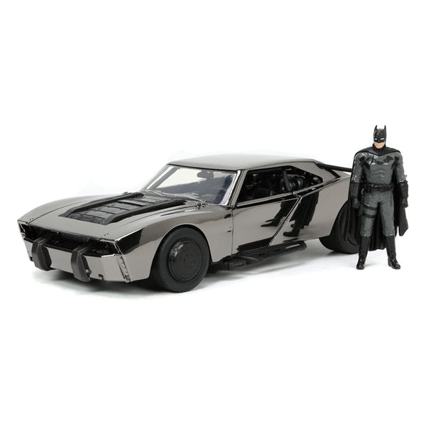 Batman 2022 Hollywood Rides Diecast Model 1/24 2022 Batmobil Black Chrome Convention Exclusive with Figur